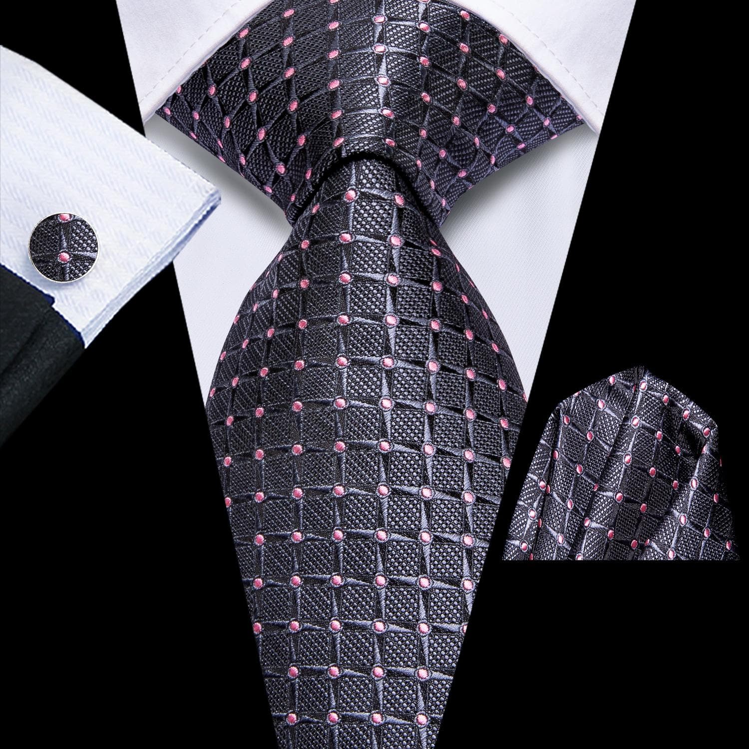 Hi-Tie Ties for Men Silk Tie Sets Pocket Square Cufflinks Wedding Formal Business Party Mens Tie Sets N-3918