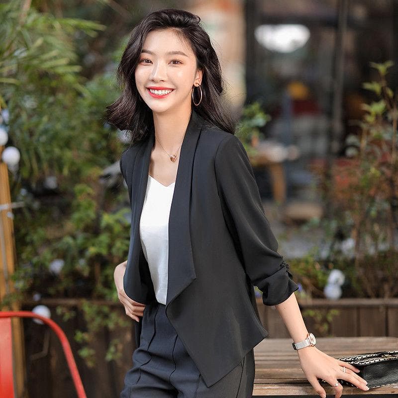 Suit Outerwear Female 3/4 Sleeve Spring Summer Thin Style Stylish Pink Small Suit Female 4XL black