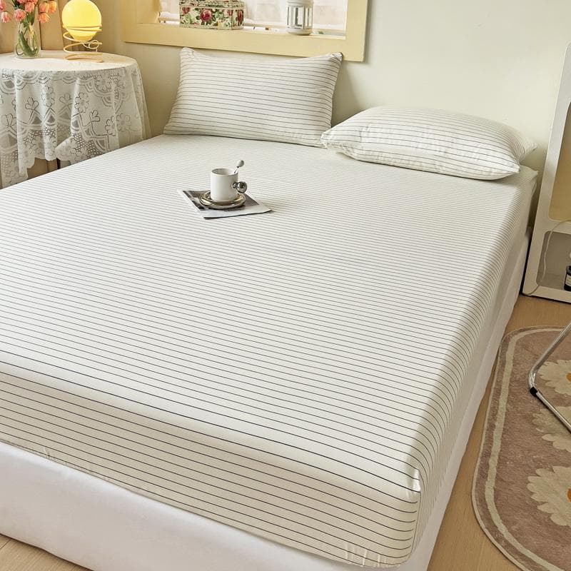 Stripe Style Fitted Sheet with Elastic Bands Non Slip Adjustable Mattress Cover for Double King Queen Bed 90x200 150x200 180x200 1pcs 90x200cm