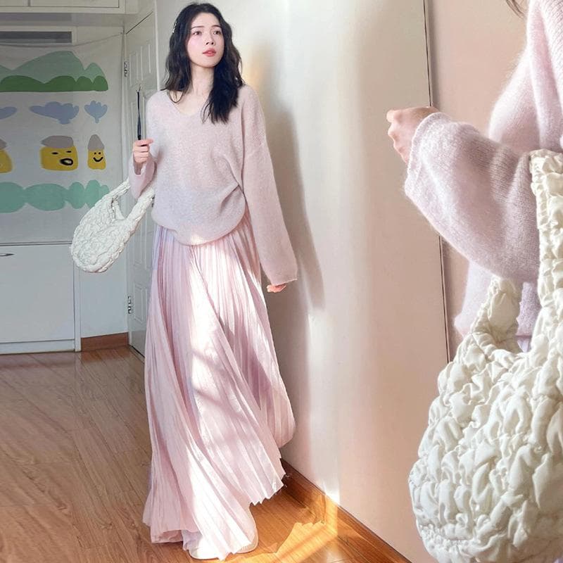 Purple Pleated Skirt for Women In Summer New High-waisted A-line Gauze Skirt Gentle Style Puff Fairy Skirt Long Skirt XL pink