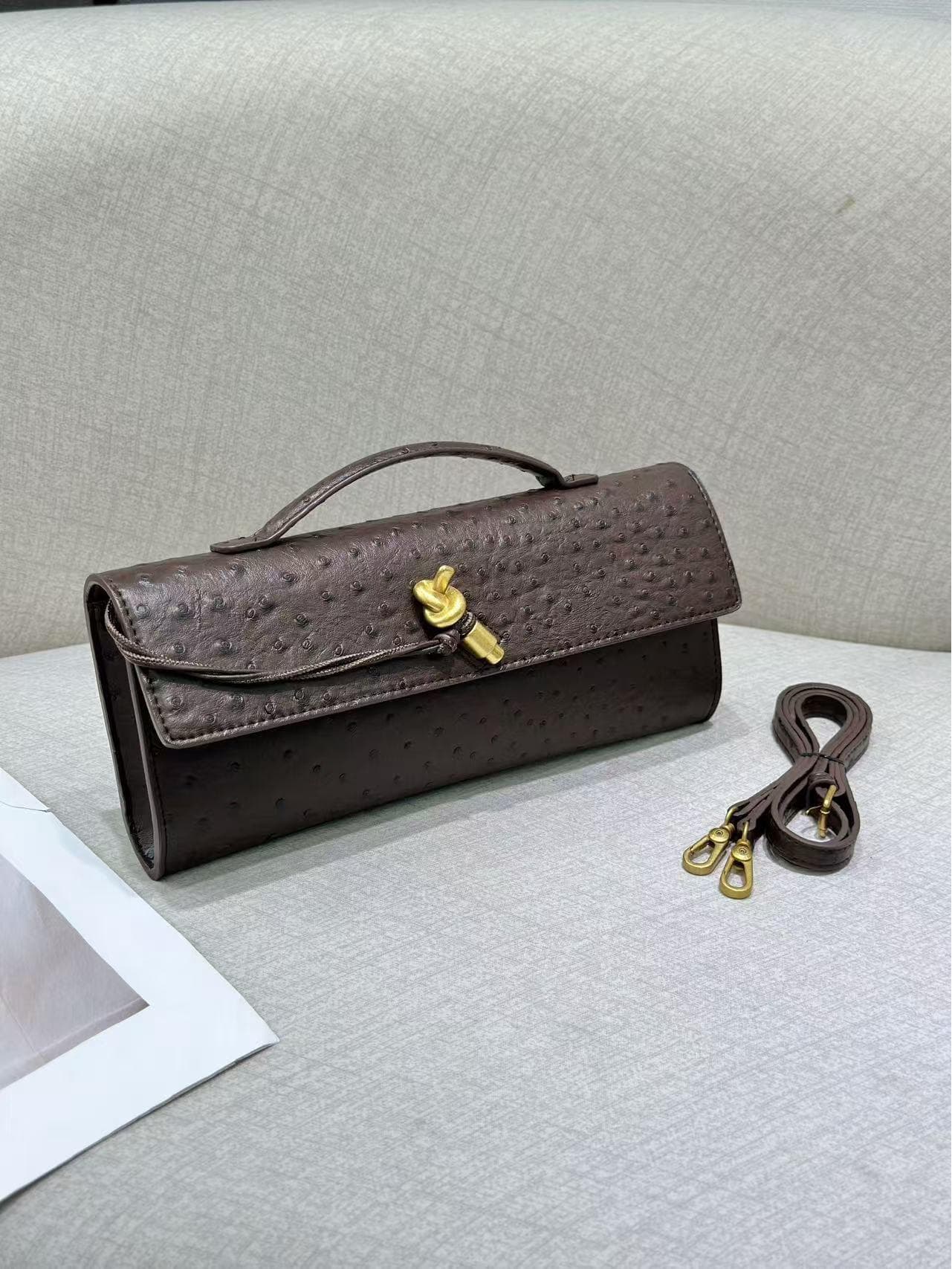 2025 Handmade Ostrich Pattern Baguette Evening Bag - Exquisite Shoulder & Crossbody Handbag Standard (Custom Hardware) chocolate