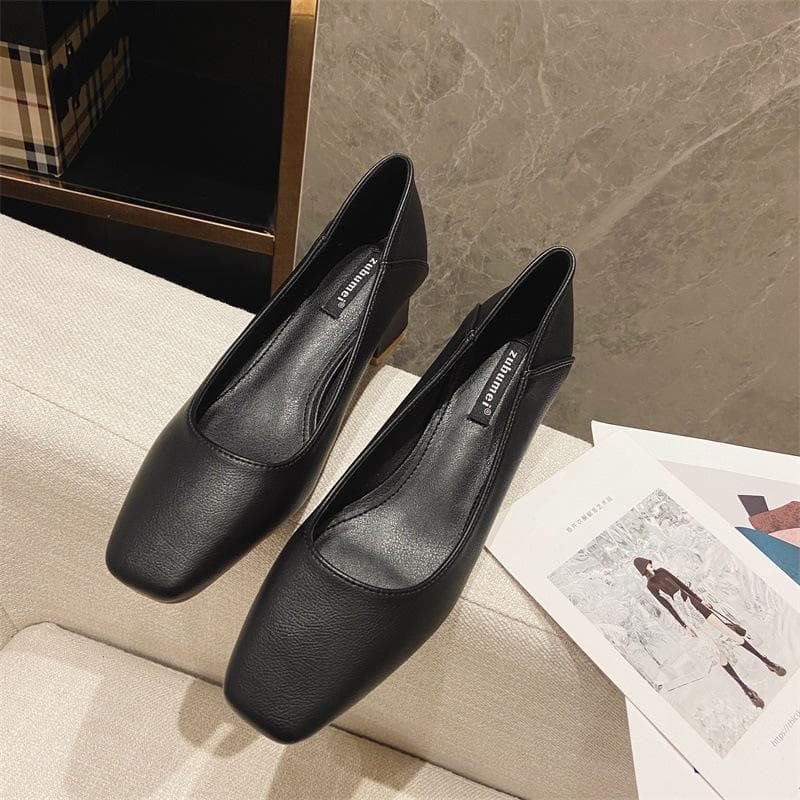 New Spring and Summer Women's High Heels Thick Heel Commuting Shallow Mouth Single Shoes Women's Fashion Trend Women's Shoes 40 black