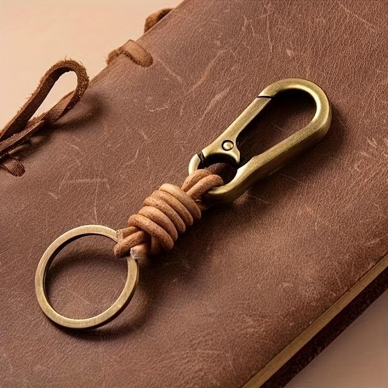Retro Cowhide Punk Keychain for Men Vintage Leather Rope Key Chain for Car Key Ring Pendant brown