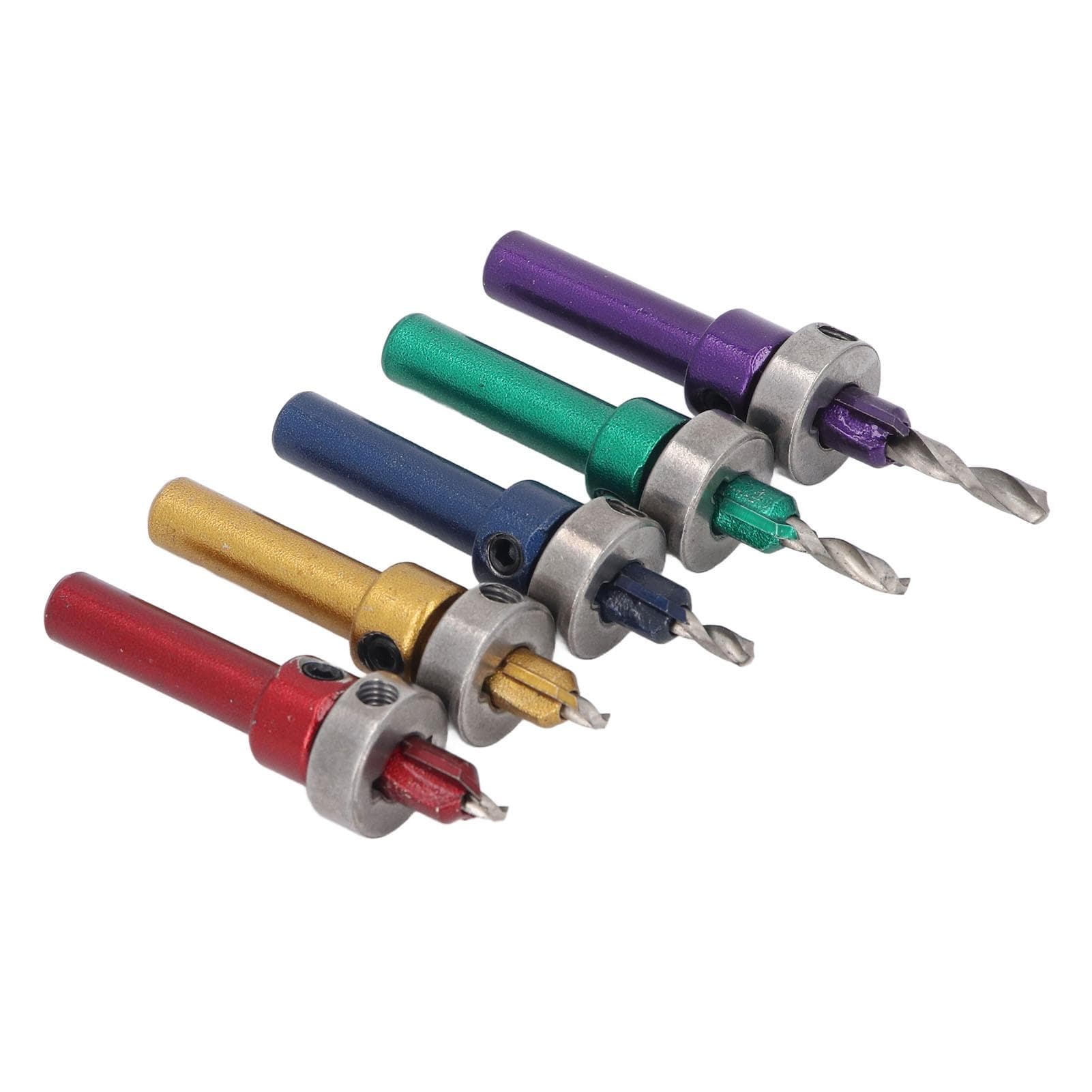 5Pcs Countersink Drill Bit Set Wood Accurate Drilling Alloy Steel with Depth Stop for Woodworking