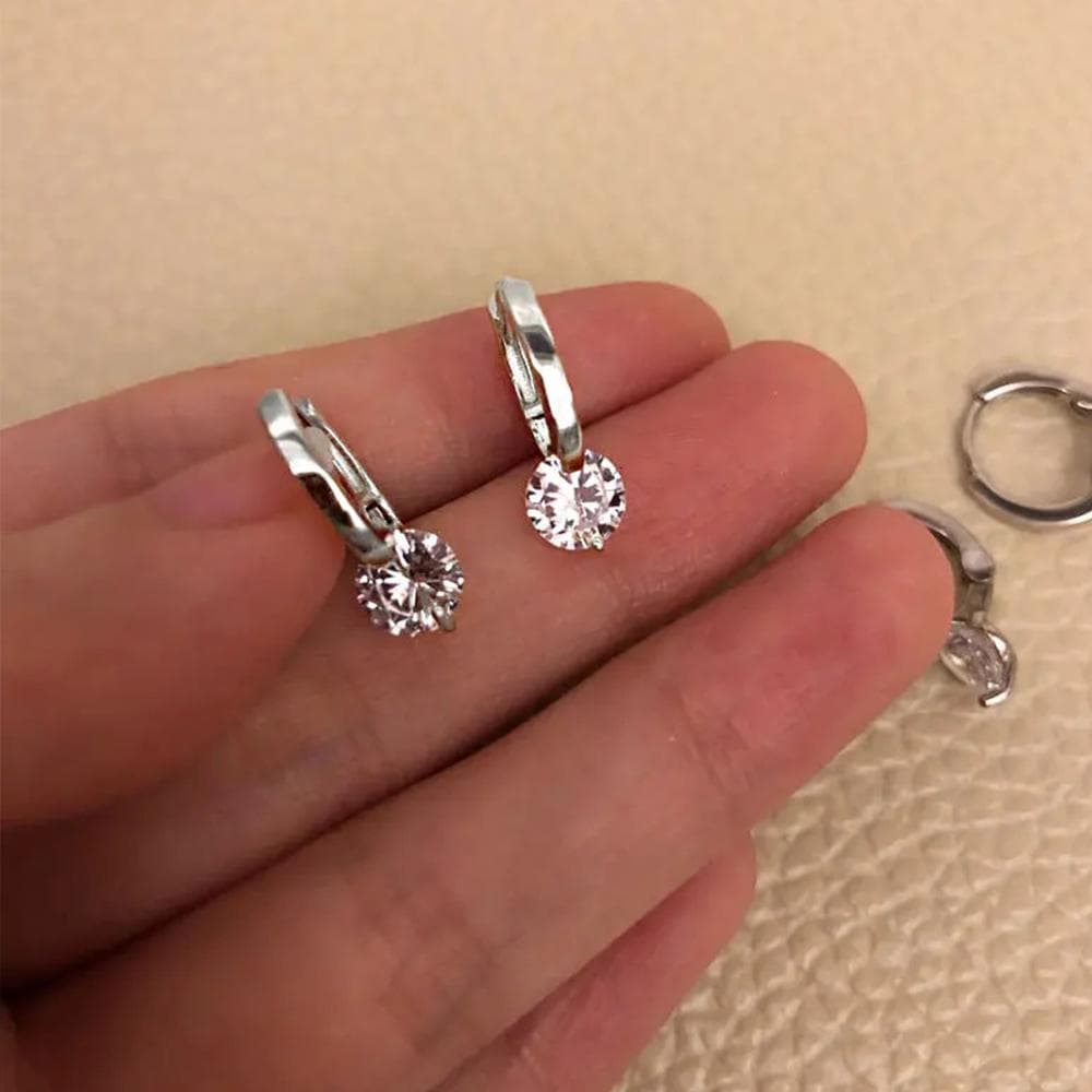 Gold Color Metal Bar Round Cubic Zirconia Stone Earrings Stud For Women Bowknot Shape CZ Post Earring Classic Sparkling Earring silver