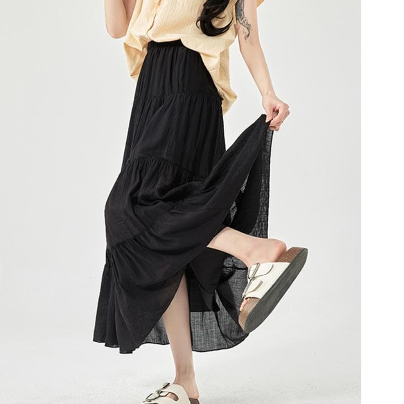 White Skirt for Women's New Style Spring and Autumn High Waist Slim Drooping Umbrella Skirt A-line Pleated Skirt Fluffy Cake Skirt XL black