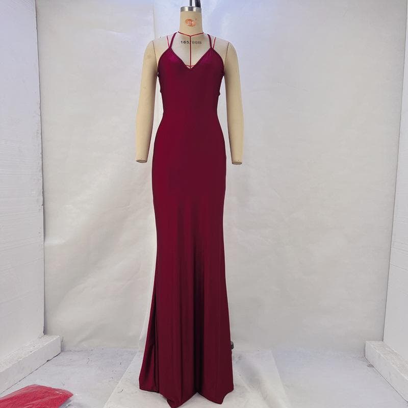 Women's Suspender Dress In Spring and Summer Solid Color Sexy Backpack Hip Slim Long Dress L
