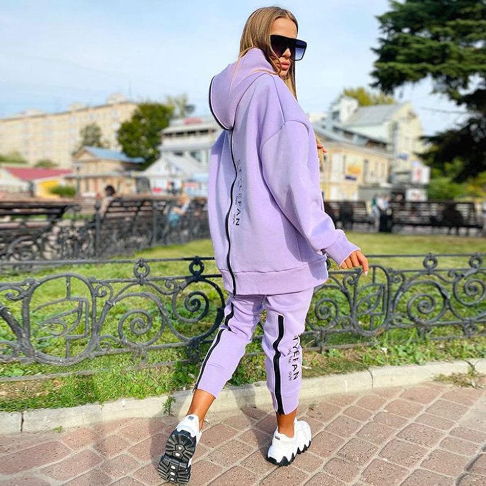 Women Fashion Sweatsuits Tracksuit Jogging Suit Streetwear Running Sportswear Zipper Long Hoodies Long Pant Two Pice Set M