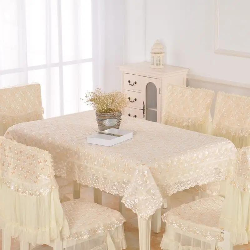 Embroidered Dining Table Fabric Chair Cushion Backrest Cover Household Dining Table Lace Simple Dustproof Table Mat Chair Cover 80x80cm tablecloth