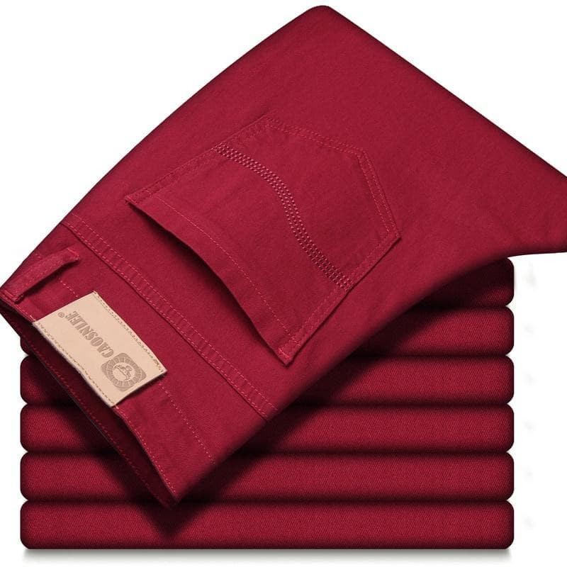 Spring and Summer Men's Wine Red Jeans Fashion Casual Boutique Business Casual Straight Denim Stretch Trousers Men's Brand Pants 33 wine red