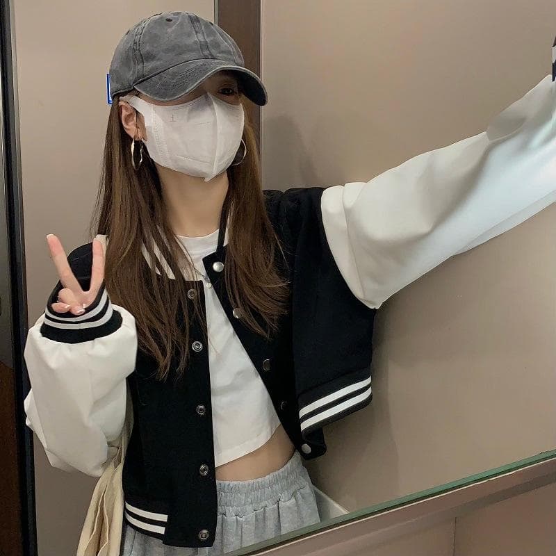Autumn and Winter Short Baseball Uniform Long-sleeved Single-breasted Jacket Women's New Style Small XXL