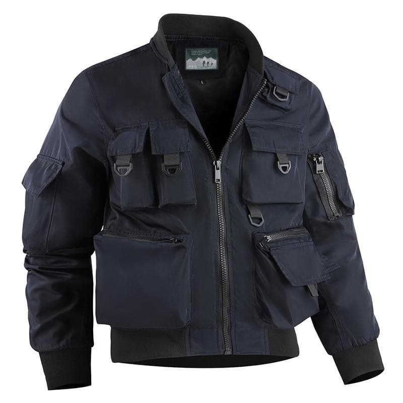 Pilot Jacket, Men's Baseball Jacket, Functional Multi Pocket Jacket, European and American Submachine Jacket, Workwear Top XXXXL navy blue