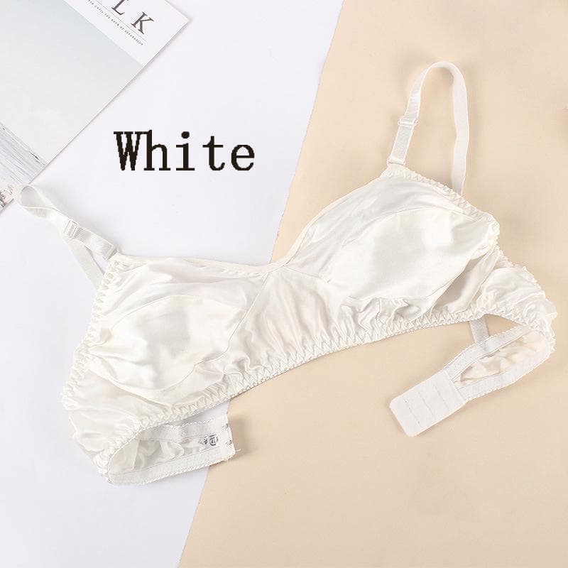 Women's Glossy Wireless Underwear Mulberry Silk Bras Ultrathin Silk Bra Soft Comfortable 34 white