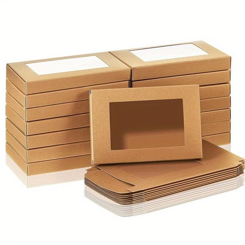 1set/30pcs Brown Gift Box, Folding Paper Box Biscuit Box Bread Box Kraft Paper Snack Box with Window Pastry Box 30pcs