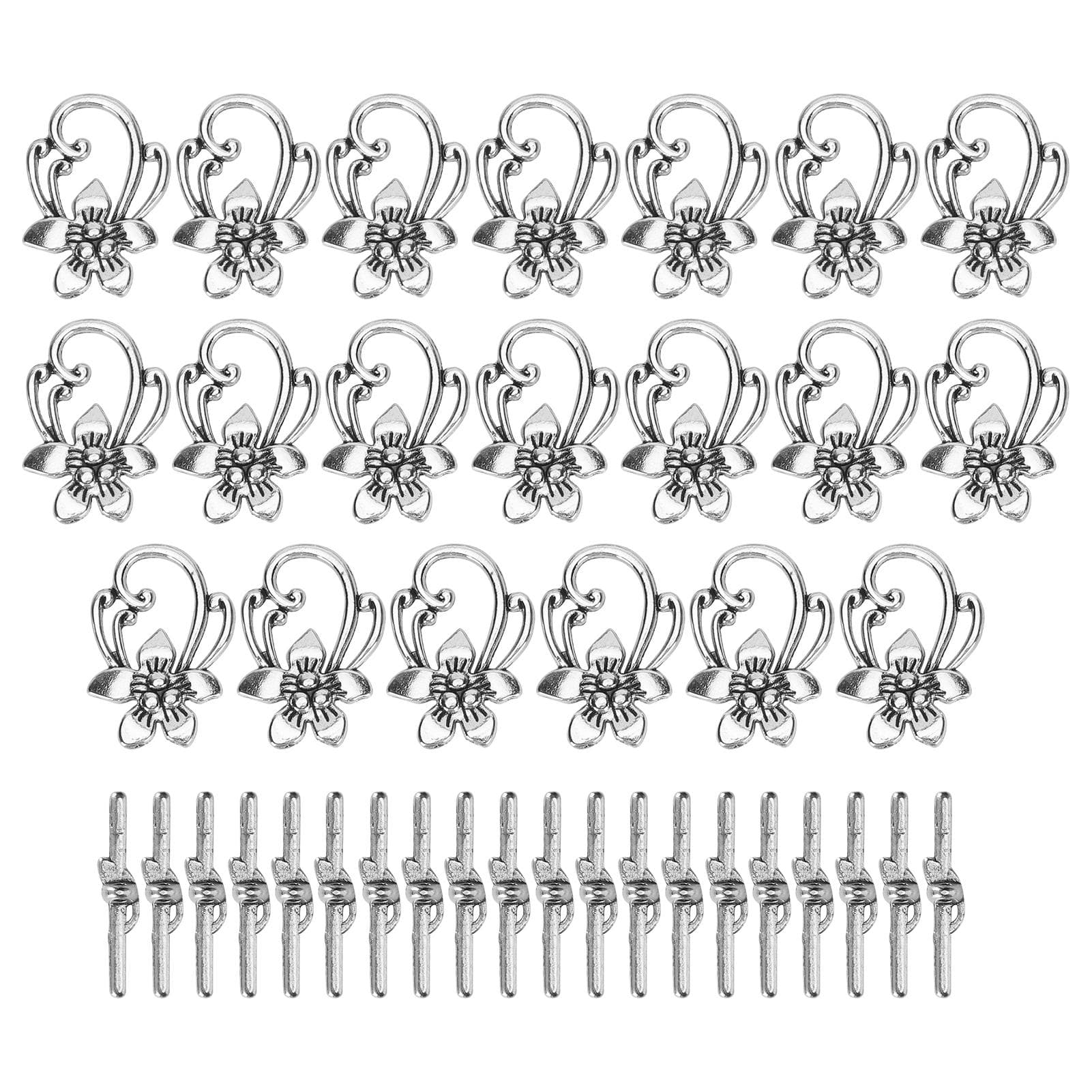 20Pcs OT Toggle Buckle Antique Flower Pattern Connectors Alloy Jewelry Accessory for DIY Craft