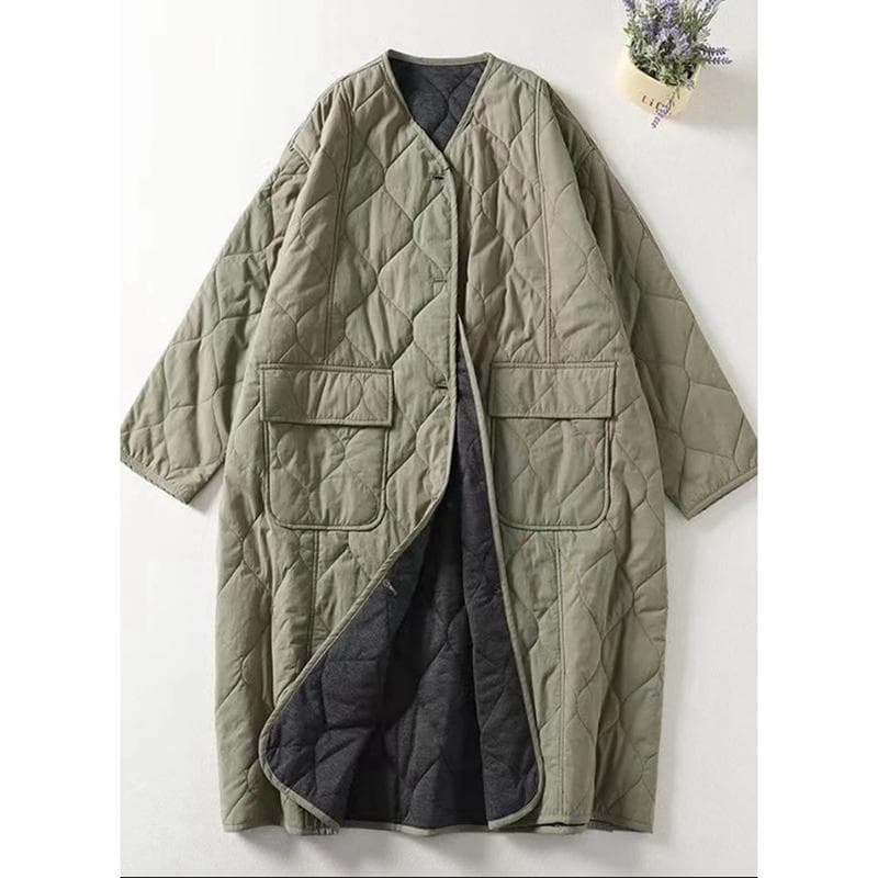 Oversized Women Parkas Collarless Long Sleeve Single-breasted Ladies Winter Coat Casual Thick Warm Outerwear Overcoat M green