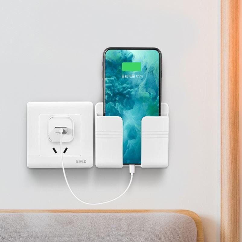 Punch-free Bracket Remote Control Mobile Phone Charging Wall-mounted Box Wall-mounted Storage Box Mobile Phone Storage Rack without hooks white