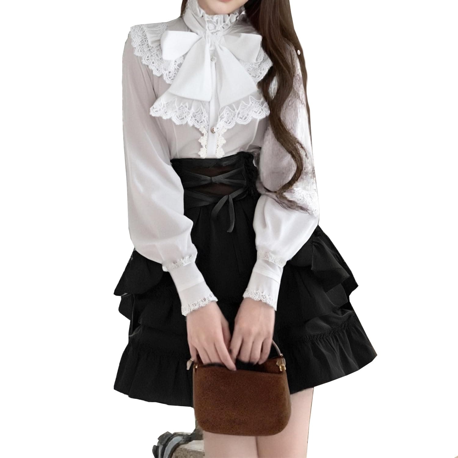 Idol Costume Cosplay Gothic Lolita Lolita Blouse Skirt Sash Belt Gothic Set Mini Length Y2K Stage Costume Photoshoot Halloween Costume Cute Black