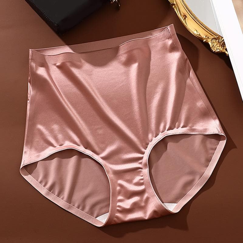 Women's Seamless Panties Anti-Bacterial Briefs High Waist Mulberry Silk Crotch Underpants M pink