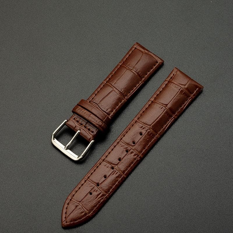 Genuine Leather Watch Strap with Pin Buckle - Cowhide Watch Band for Men and Women 22MM brown