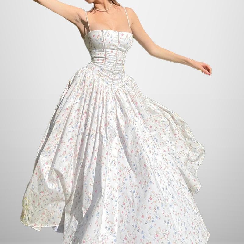 Women's New Style Elegant and Fashionable Printed Suspender Waist-hugging Dress M
