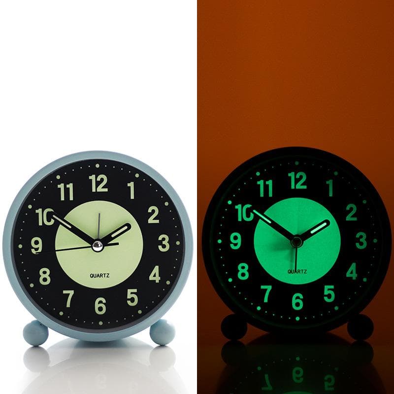 Silent Bedside Alarm Clock Non~Ticking Glow-in-the-Dark Bedroom Clock Table Nightlight Home Decoration Metal Round Alarm Clock