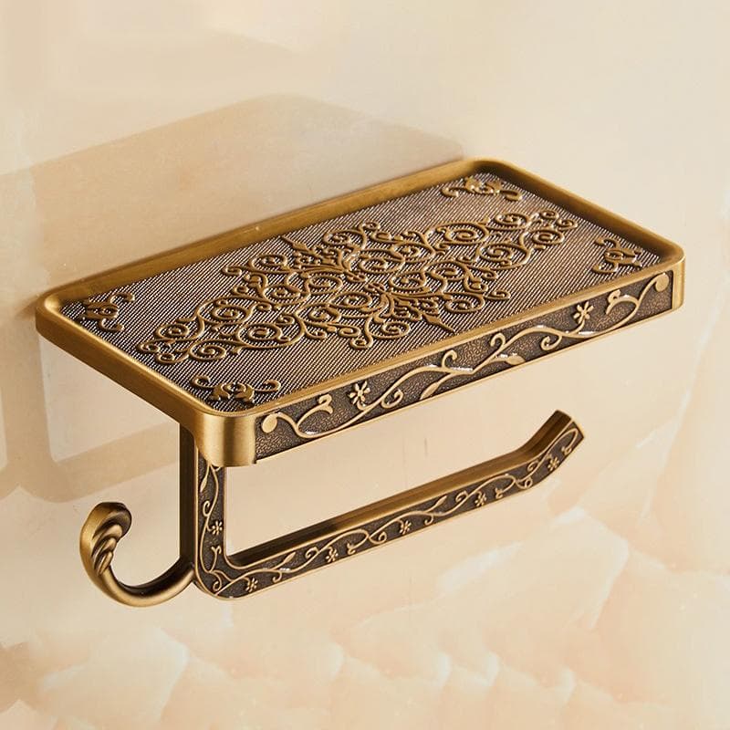 Bathroom Shelves Antique Bronze Carving Toilet Roll Paper Rack with Phone Shelf Wall Mounted Bathroom Paper Holder E654