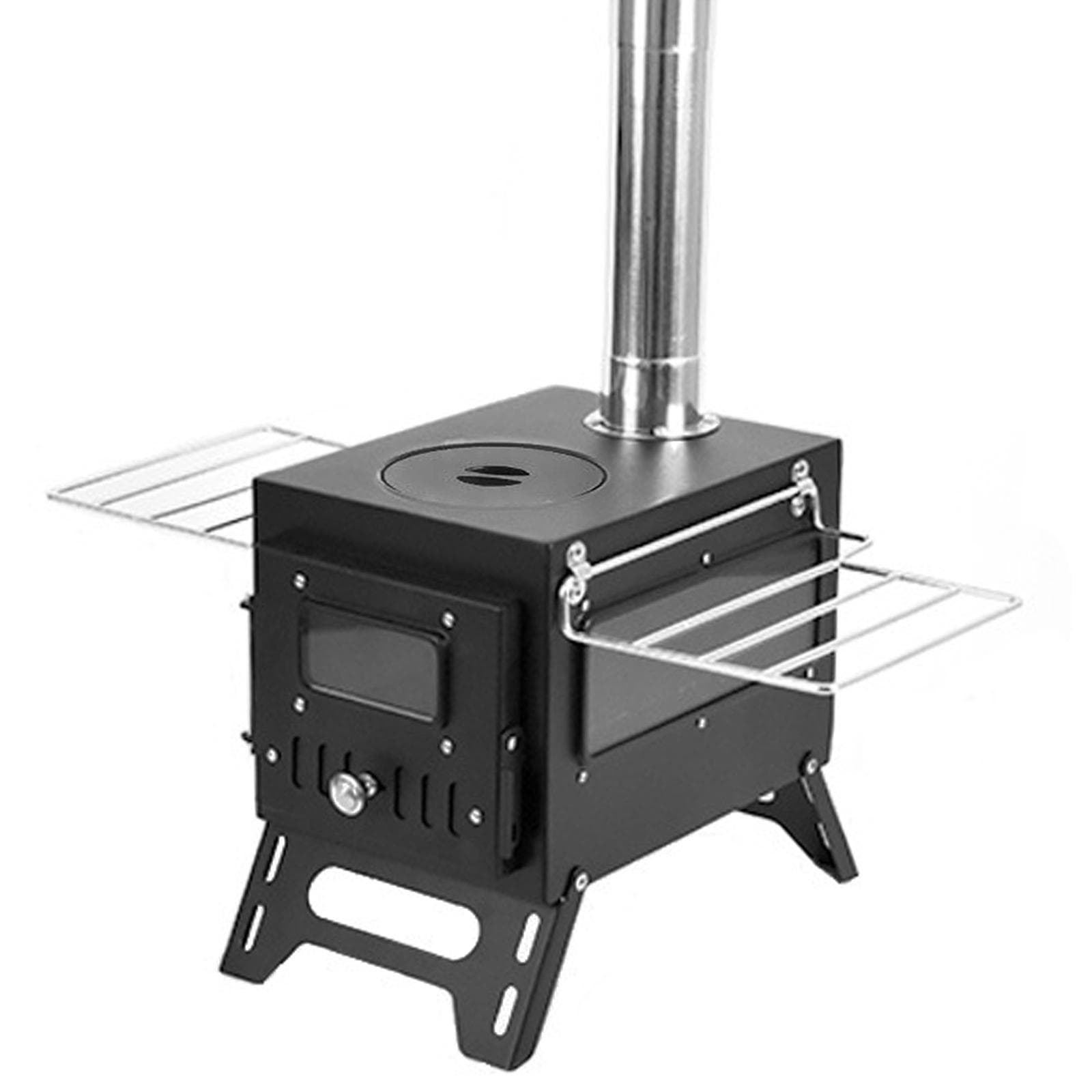Outdoor Camping Wood-burning Stove Firewood Burner Stainless Steel Foldable Heater with Tent Fire Single side window black