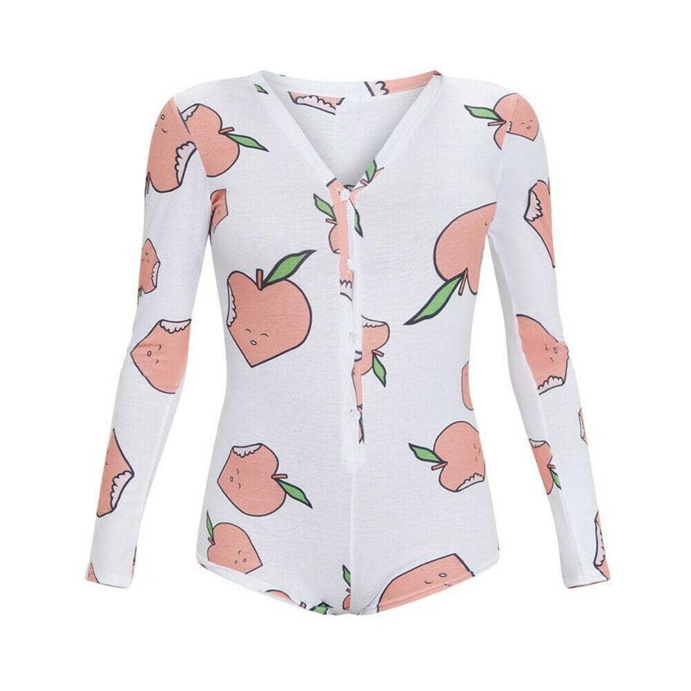 Women Sexy Bodysuit Long Sleeve Deep V Neck Bodycon Stretch Leotard Crop Tops Button Short Romper Sleepwear Overalls for women L peach