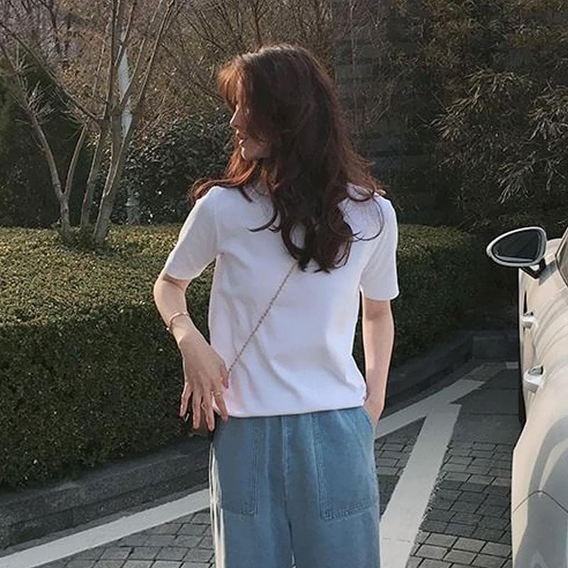 Round Neck T-shirt for Women In Spring and Summer New Fashionable Simple Temperament T-shirt Short-sleeved Base Shirt Loose Half-sleeved Top 2XL white