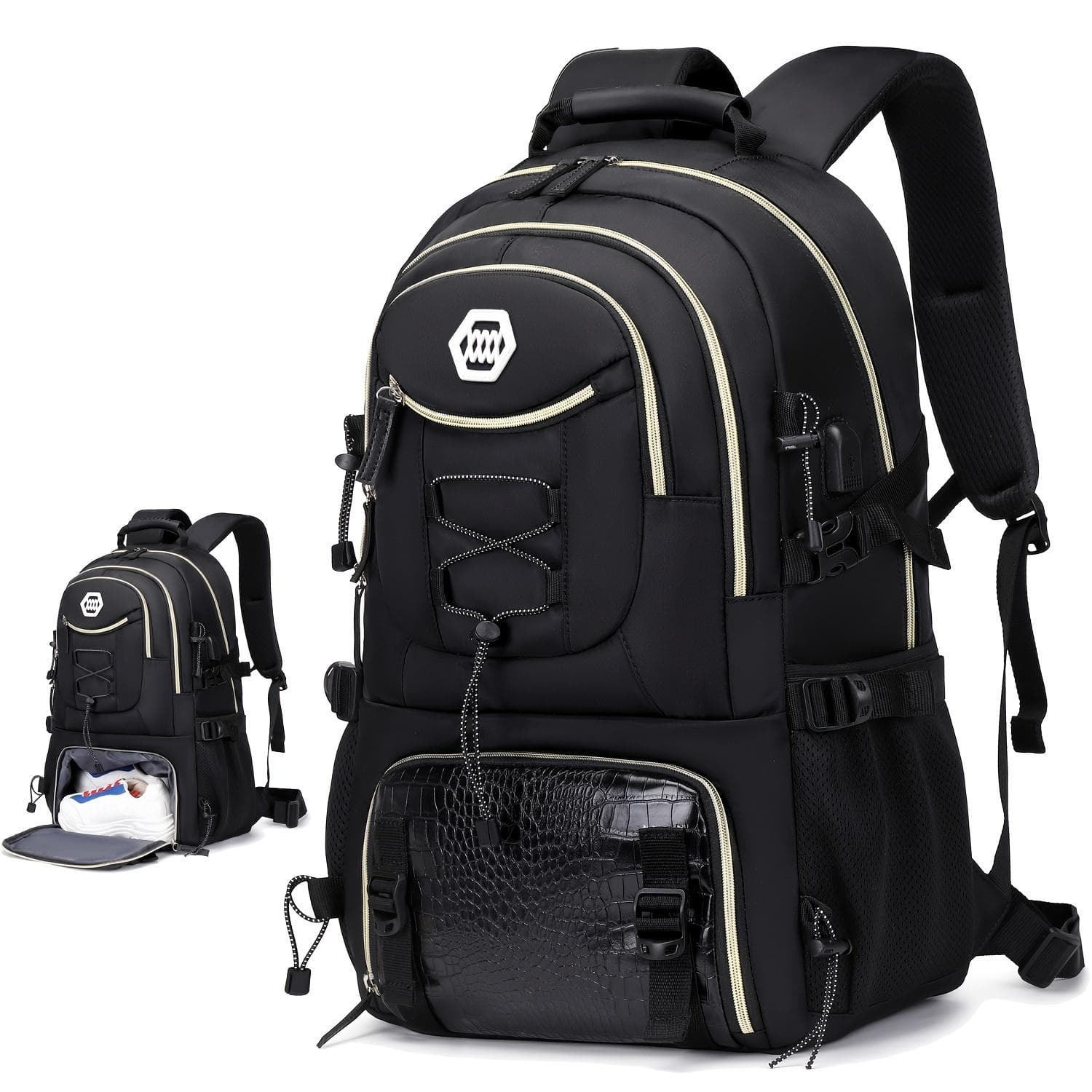 Outdoor Travel Backpack With Large Capacity For Sports Camping, Suitable For Men And Women With 17-inch Laptop Compartment black