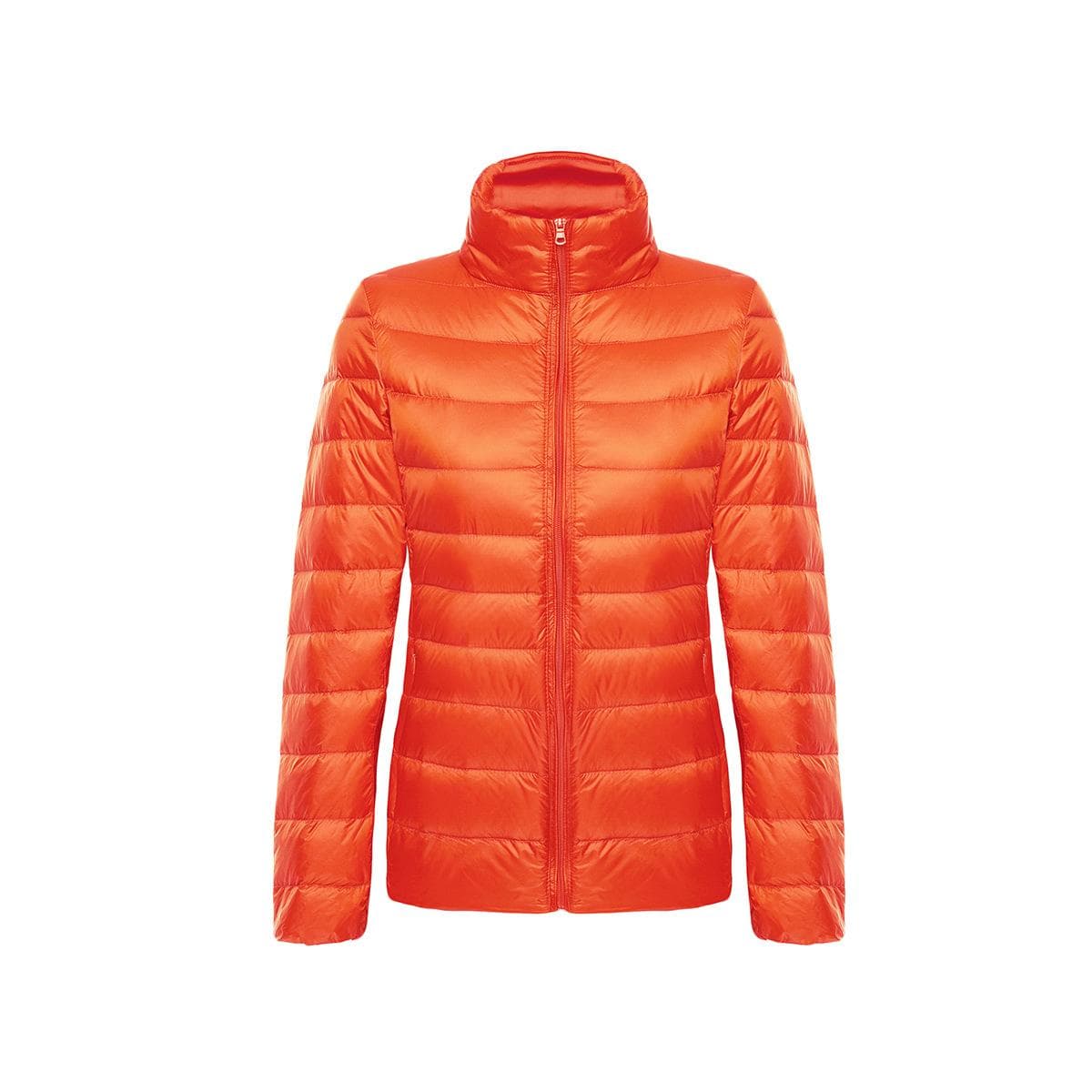 Women Autumn Stand Collor Solid Color Long Sleeve Zipper Slim Lightweight Down Coat M-5XL L orange