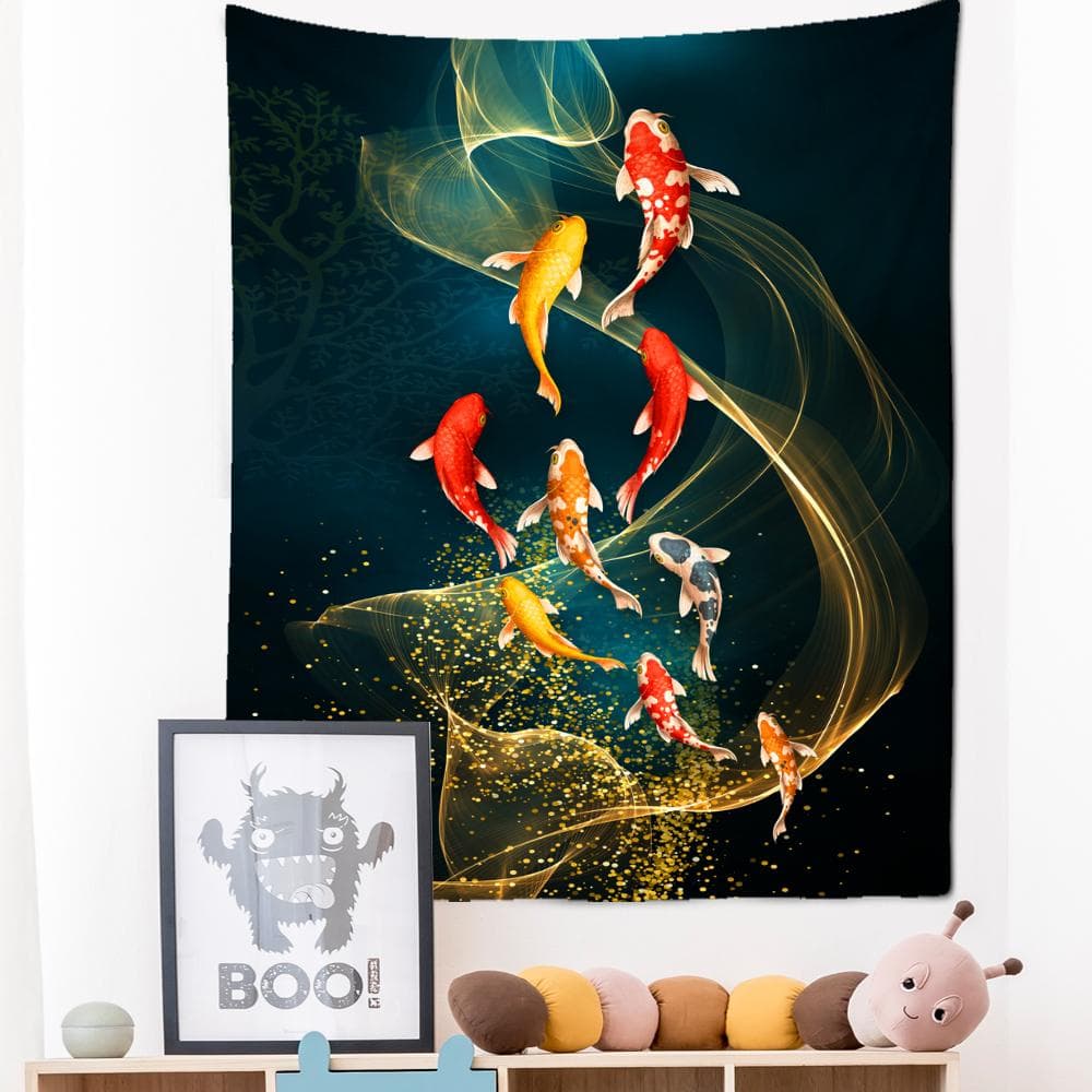 Neon Impression Painting Tapestry Wall Hanging Bohemian Style Elk Koi Psychedelic Witchcraft Living Room Home Decor 95x70cm