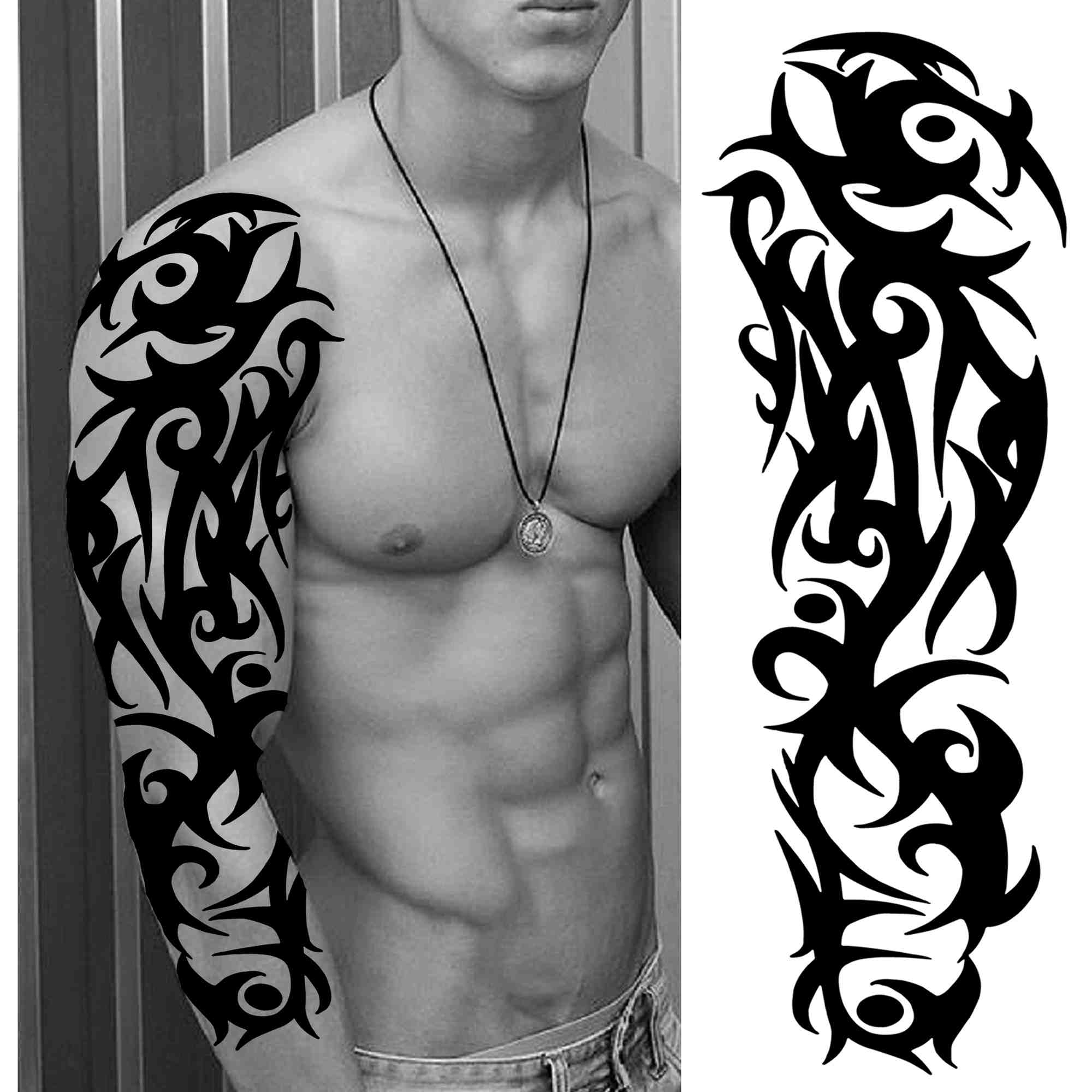 India Maori Totem Temporary Tattoos For Men Women Adult Black Skull Tribal Tattoo Sticker Sleeve Fake Waterproof Tatoos Dacel