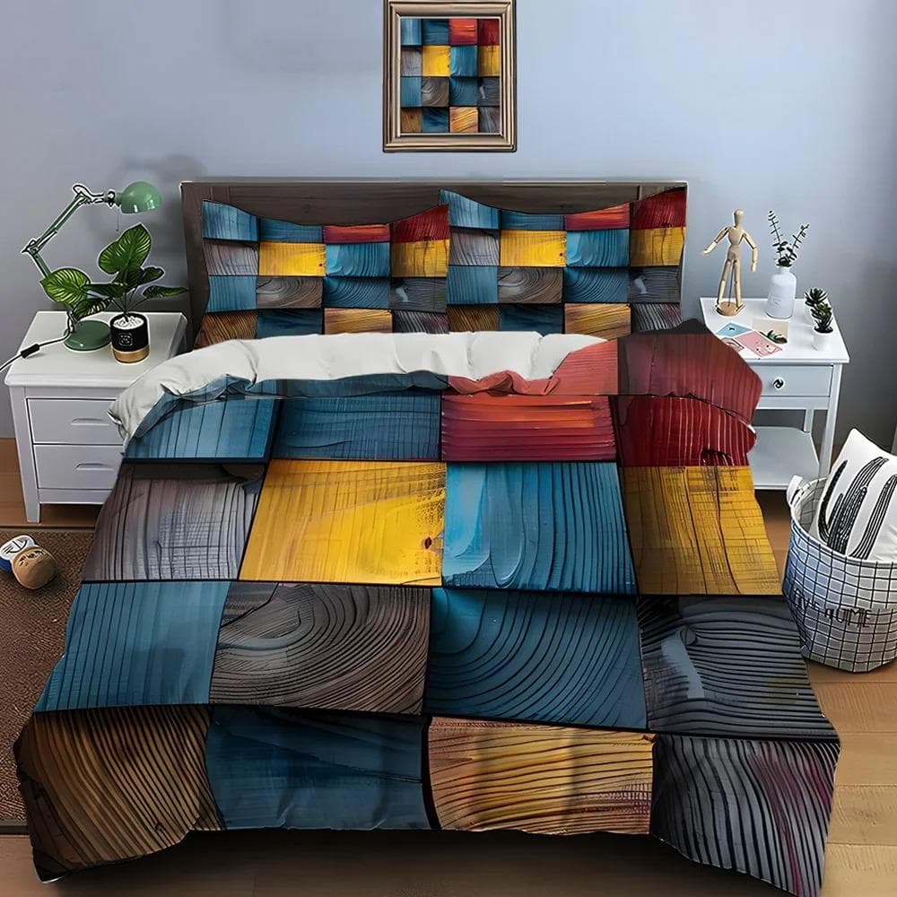 3D Honeycomb Square Gradient Color Print Bedding Set Duvet Cover 1 Duvet Cover 2 Pillowcases Adult and Boys Bedding Set Luxury EU single(135x200cm)