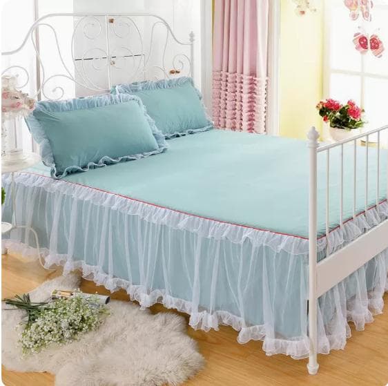 Three Piece Bed Sheet Set Soft Girl's Bow Tie White Gauze Bed Skirt Princess Style Bed Cover Can Be Fixed on The Bed 1.5/1.8/2m 120x200cm bed skirt