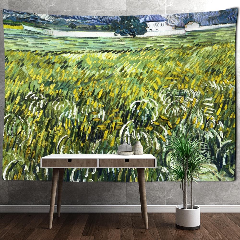 Wheat Field Oil Painting Landscape Tapestry Wall Hanging Van Gogh Mysterious Bohemian Art Home Decor Background Cloth 150x150cm