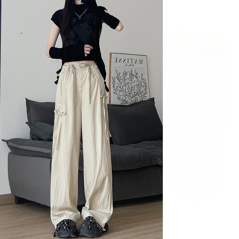 Design-sensory Bow Work Pants for Women Versatile Wide-leg Pants Summer Colored Pants Sports Casual Pants 2XL