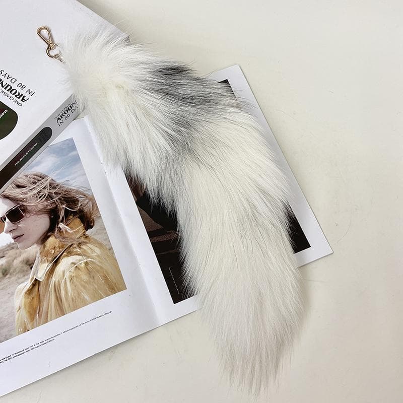Fashion Big Fox Tail Keychain Bag Keyring Fluffy Decoration about 40cm white/black