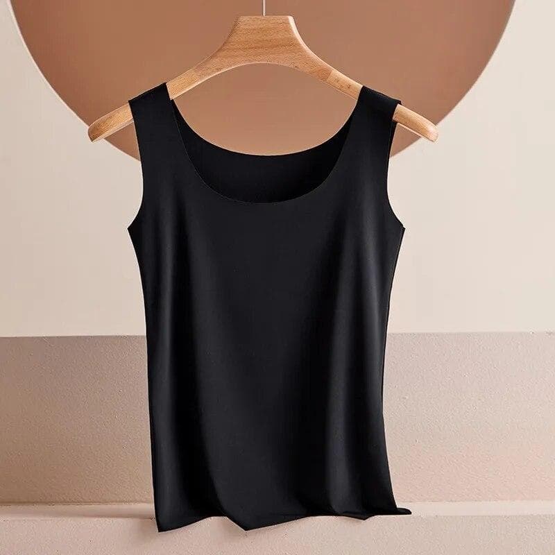 Summer Thin Seamless Ice Silk Tank Tops Women Slim Fit Sleeveless Bottoming Casual Tanks Camis Solid Office Lady Vests Top 30755 XXL black