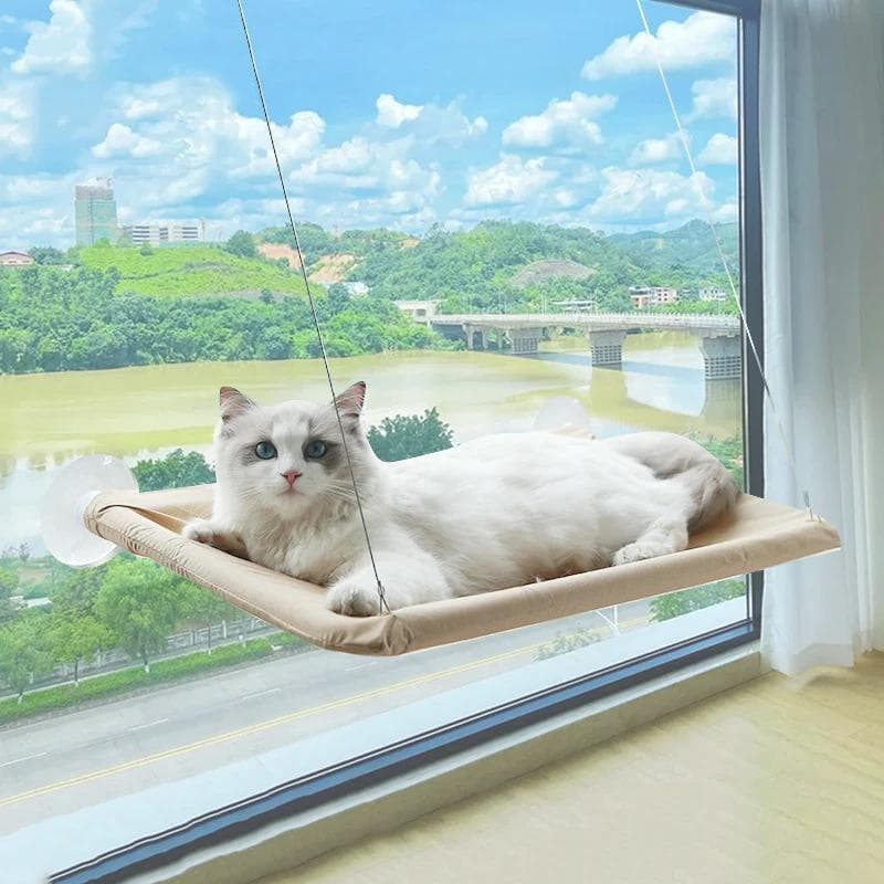 Ultra-Soft Cat Window Hammock Bed - Cozy Cloud-Like Perch for Feline Naptime - Securely Mounted, Perfect Space-Saving one size&Square khaki