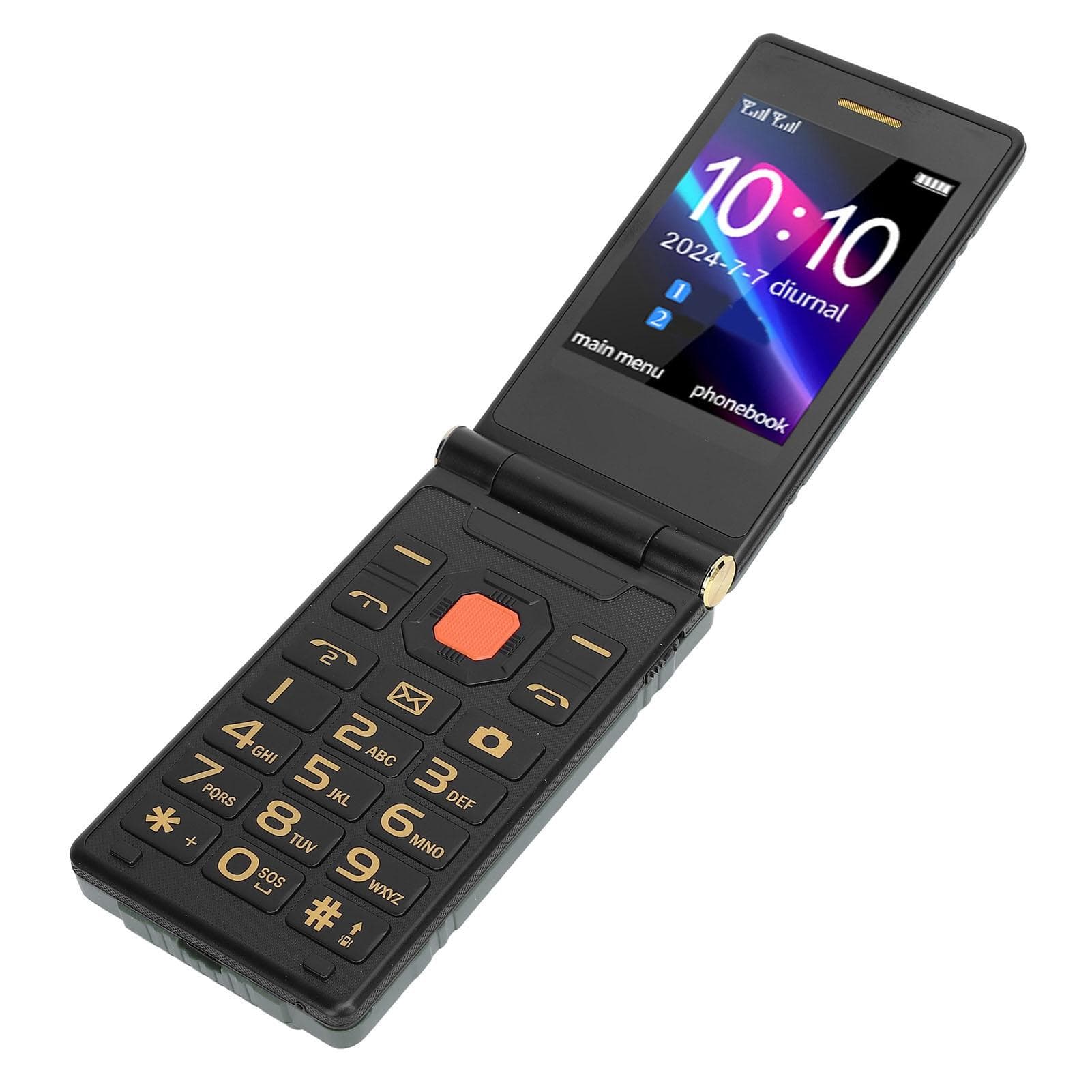 4G Flip Phone Double Screen 1.3MP Camera Alarm Clock Bluetooth Big Fonts Large Volume Dual SIM Dual green