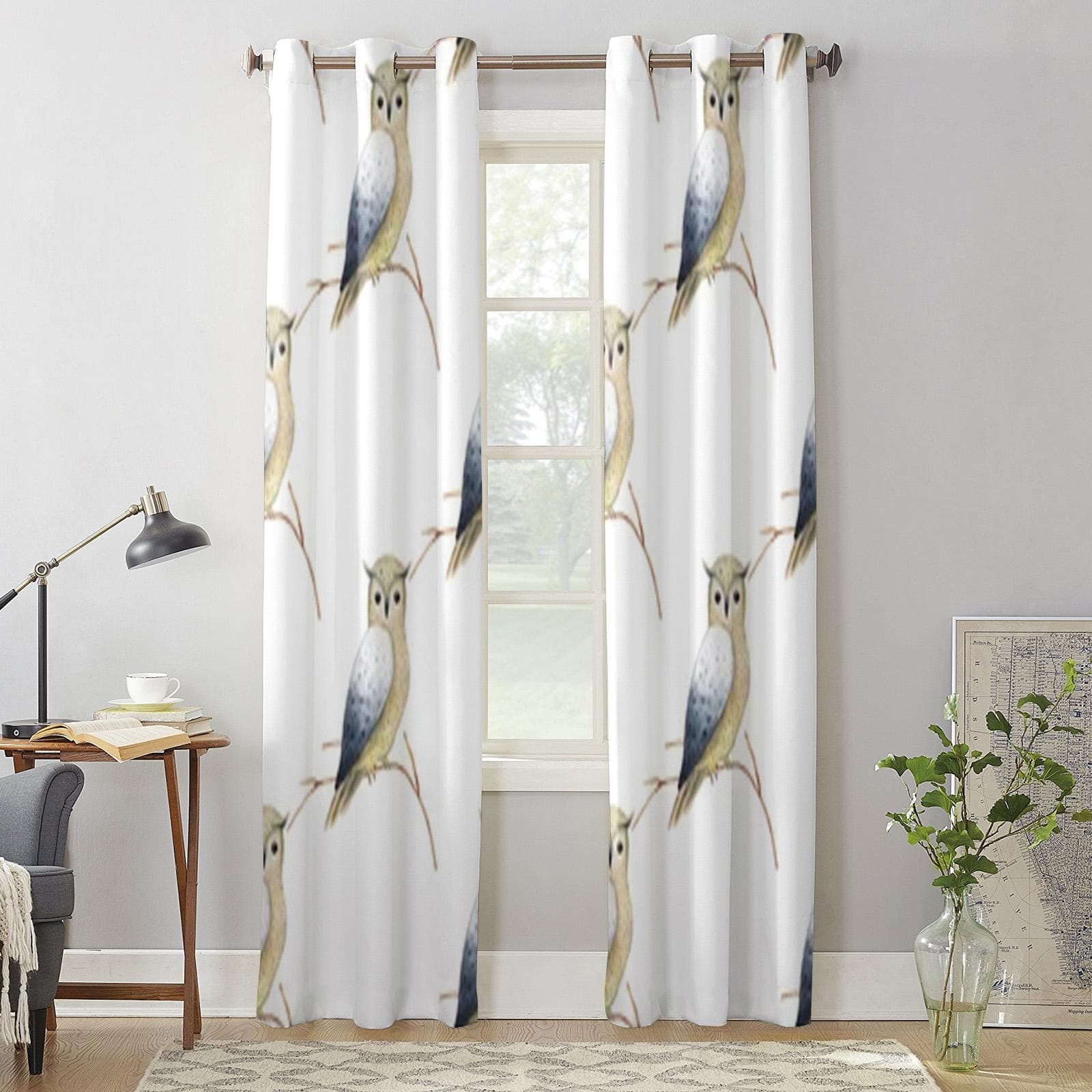 Autumn Background With Owl Window Curtain For Kids Room Home Blinds Curtains For Living Room Bedroom Window Drapes 135W x 60H(cm) x1