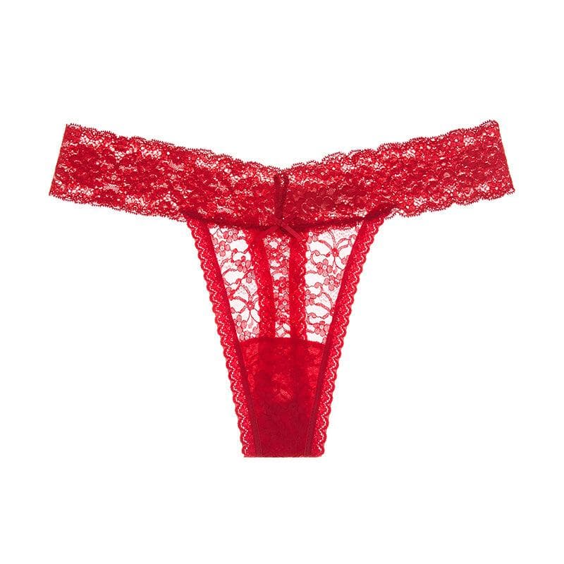 Ladies Sexy Lingerie G String Lace Underpants Women Thong Sheer Panties Japanese Style Solid Color Briefs S red