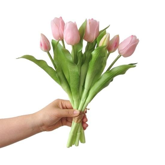 Artificial Tulip Flower 12 Long Stem Fake Tulip Real Touch Flower for Spring Easter light pink