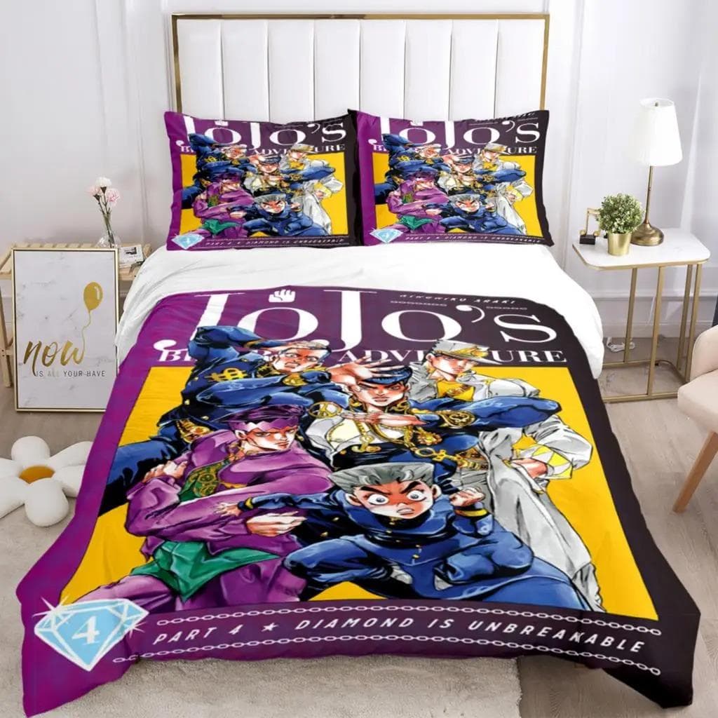 JOJO Anime Print Three Piece Bedding Set Fashion Article Boys Or Adults For Beds Quilt Covers Pillowcases Bedding Set Gift US Full 200x230cm