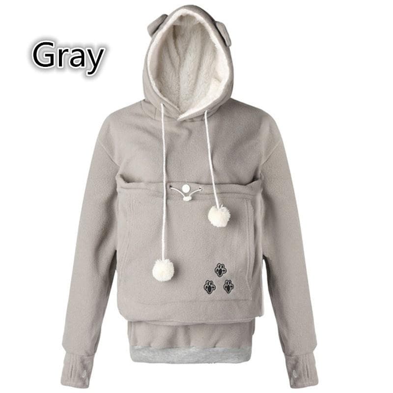 Kangaroo Pullover Pet Holder Sweater Hoodies Cat Eared Long Sleeves Meow Pedestrian Meow Planet Show Big Pocket Couple Sweatshirt XXXXL grey