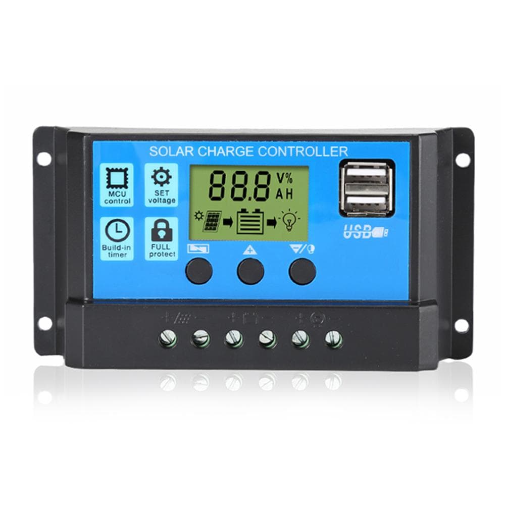 30A Solar Charge Controller 12V/24V Automatic Identification PWM Parameters Adjustable LCD Display blue
