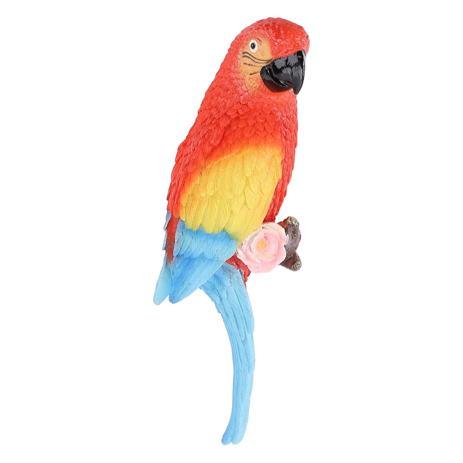 Parrot Ornament Half Face Bird Figurine Resin Sculpture for Tree Wall Living Room Balcony Garden red