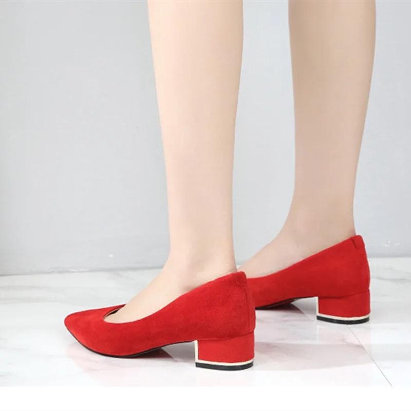 Women Square Heels Pumps Pointy Toe Null Slip-On Grey Low Cutter Shoes Kid Suede Elegant Comfortable 34-43 26cm Luxury Designer 41